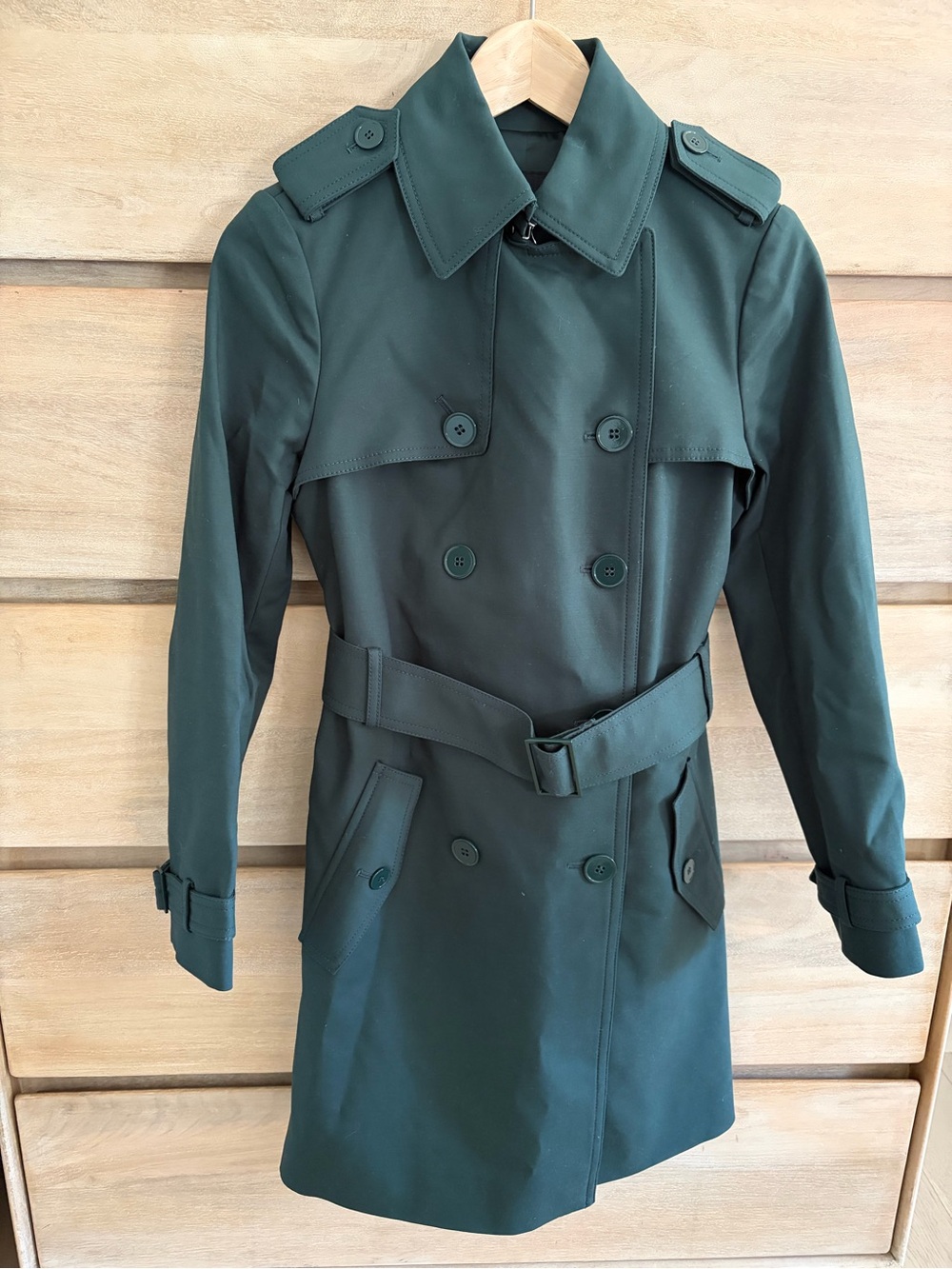 NWOT Club Monaco Forest Green Double-Breasted Trench Coat